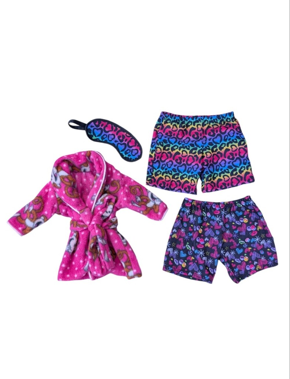3 For $15 🩷 Build-a-Bear Fleece Robe & Rainbow Shorts Pajama Set